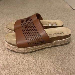 Bella Vita Women Beverly Slide Sandals Platform Brown Leather 8.5W
